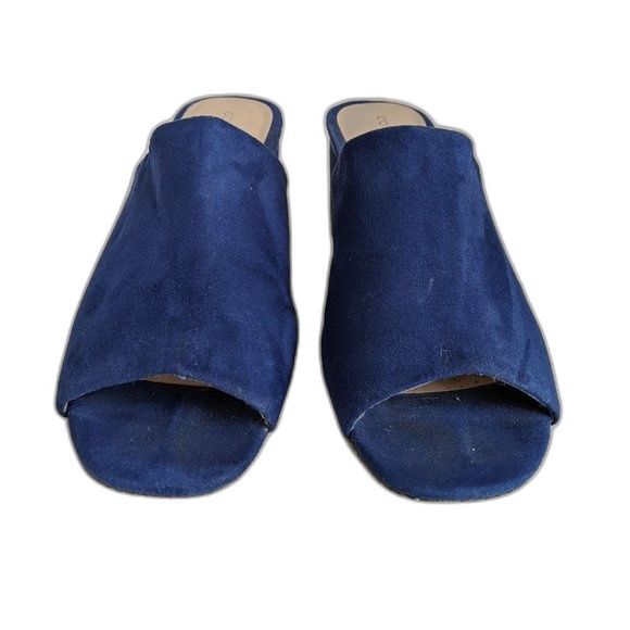 Covington Sandals Women 9 Blue Suede Shoes Blocky Chunky Heel Slide Y2k 2000s - Picture 3 of 11